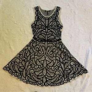 Black and cream knit fit and flare dress